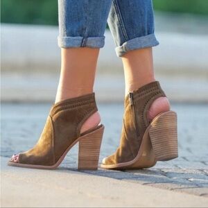 Vince Camuto Women Koral Leather Open Toe Heels shoes Ankle boot sz 8M